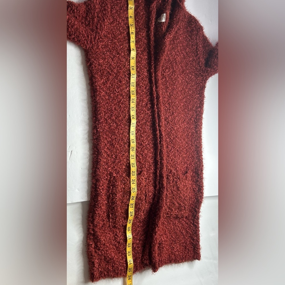 Poof Apparel Rust duster open front cardigan sz L with hood cozy sweater Y2K EUC - Picture 11 of 12